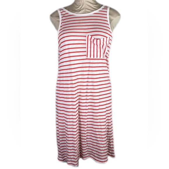NWOT Sundry Pocket Tank Tomato Red Striped Scoop Back Dress Size 3 | Large - Picture 3 of 10